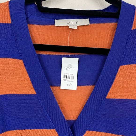 🥑5/$25 Loft Wool Blend Button up V-Neck Cardigan, Blue Orange Stripes size XS - Picture 3 of 5